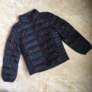 GAP Girls Puffer Jacket Blue, Rainbow Sparkle SM